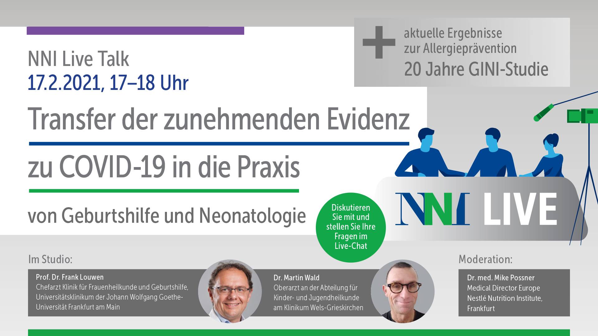 NNI Live Talk: Expertenrunde zum Thema „Transfer der zunehmenden Evidenz zu COVID-19 in die Praxis von Geburtshilfe und Neonatologie“