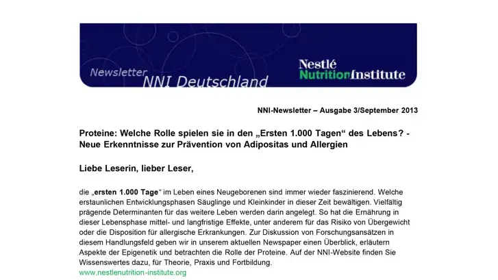 Proteine: Welche Rolle spielen sie in den „Ersten 1.000 Tagen“ des Lebens? (publications)